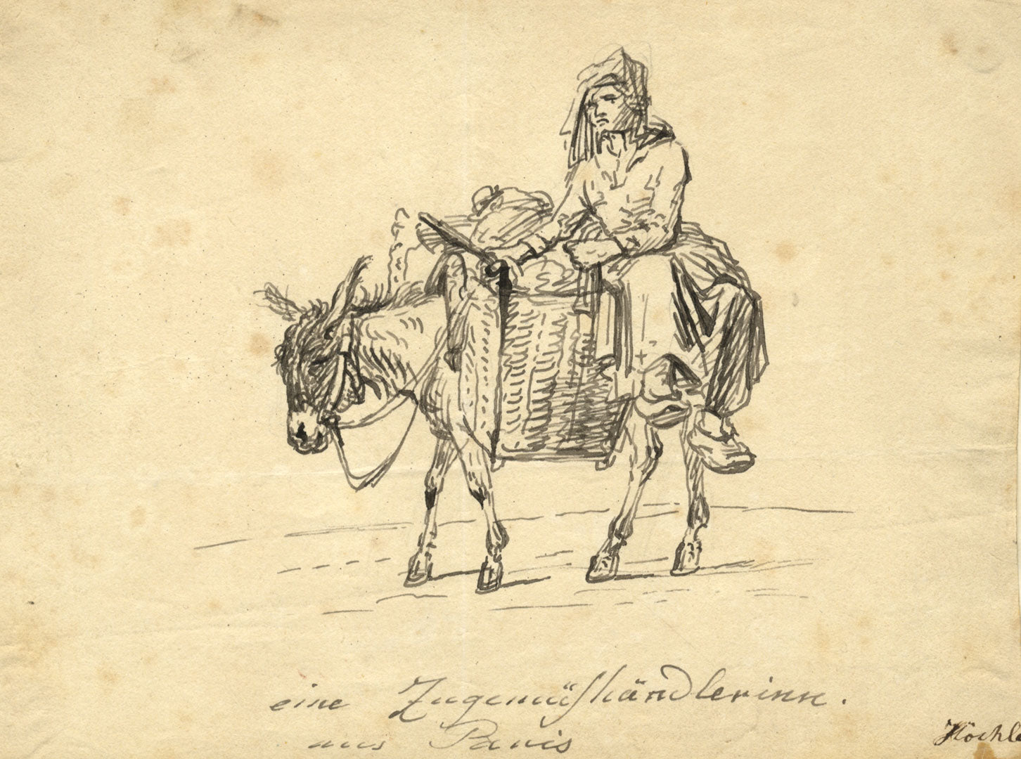 Johann Nepomuk Hoechle, Travelling Trader from Paris – early C19th ink drawing
