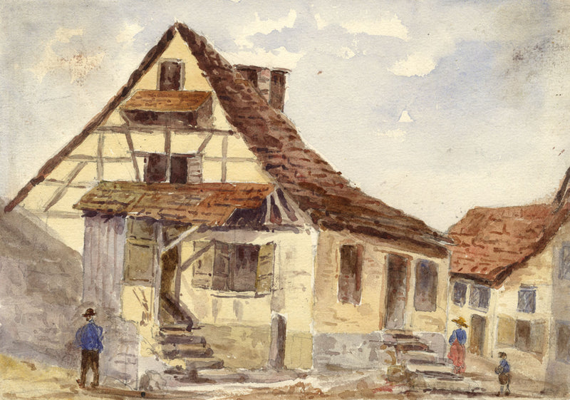 Figures by River Murg, Gernsbach, Black Forest, Germany – 1876 watercolour