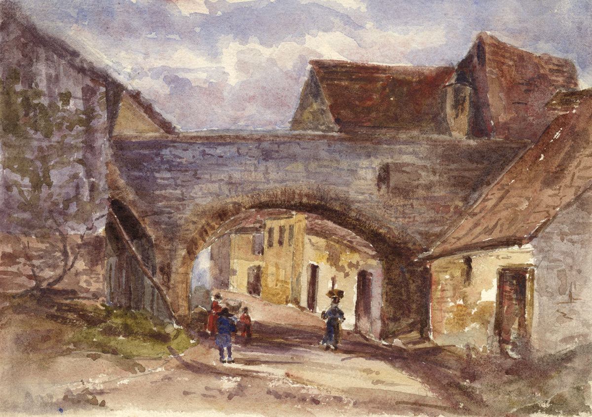 Bridge at Gernsbach, Black Forest, Germany – Original 1876 watercolour painting