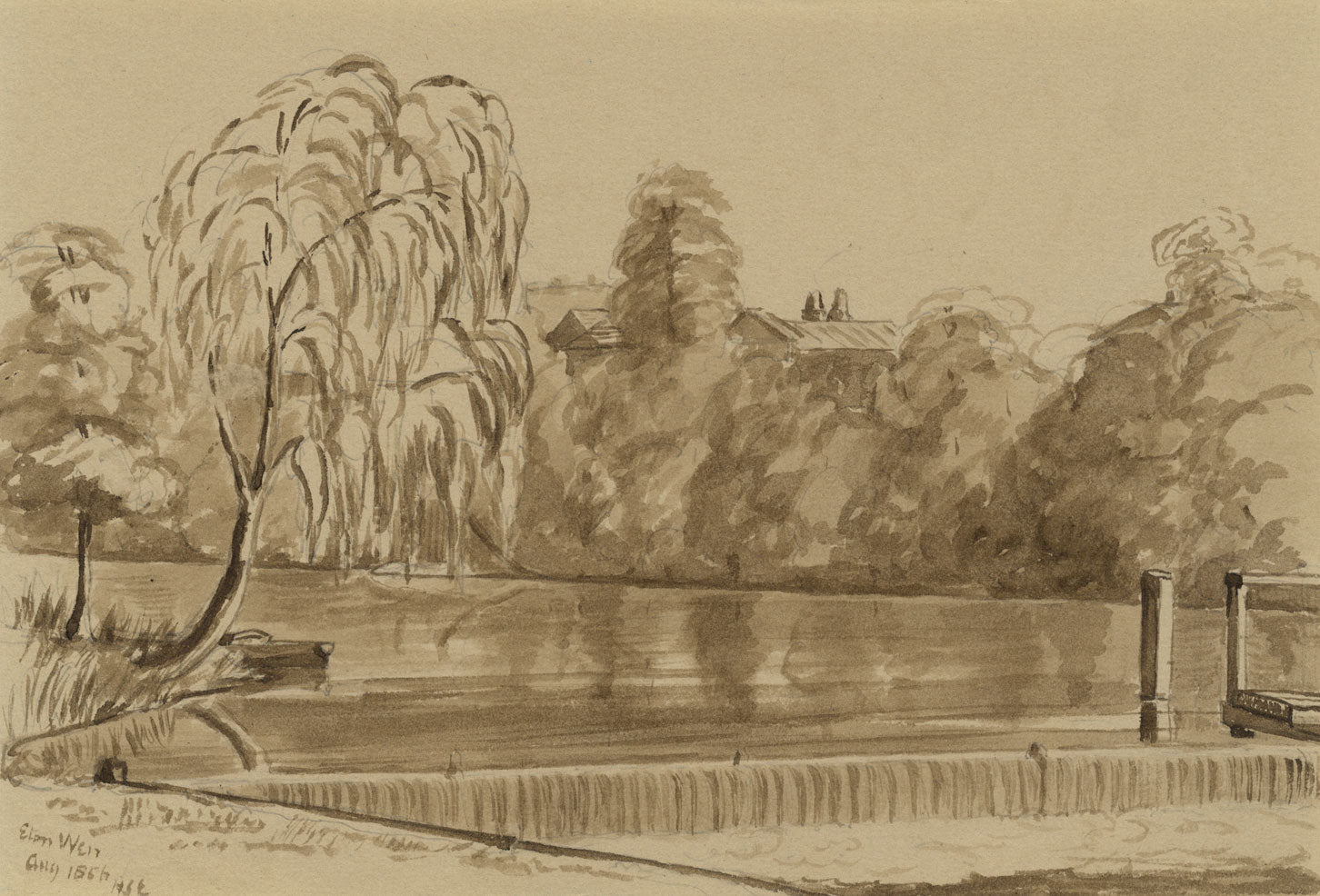 Rev Henry Samuel Eyre, Eton Weir – Original 1855 watercolour painting