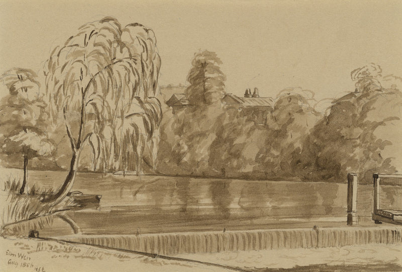 Rev Henry Samuel Eyre, Eton Weir – Original 1855 watercolour painting