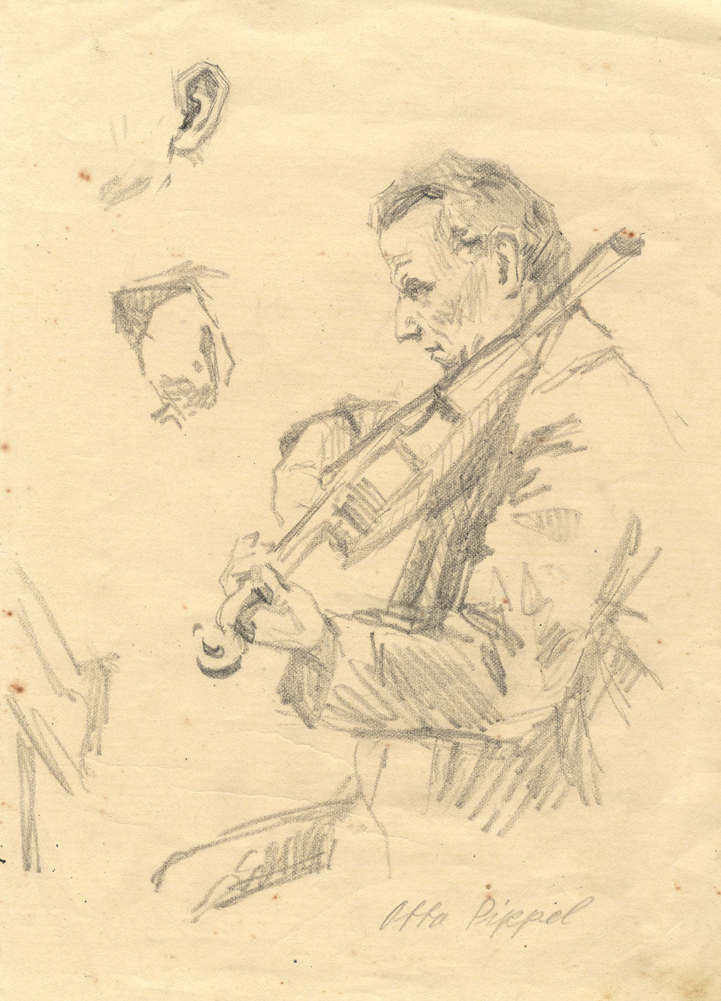 Otto Eduard Pippel, Study of a Violinist – early 20th-century graphite drawing