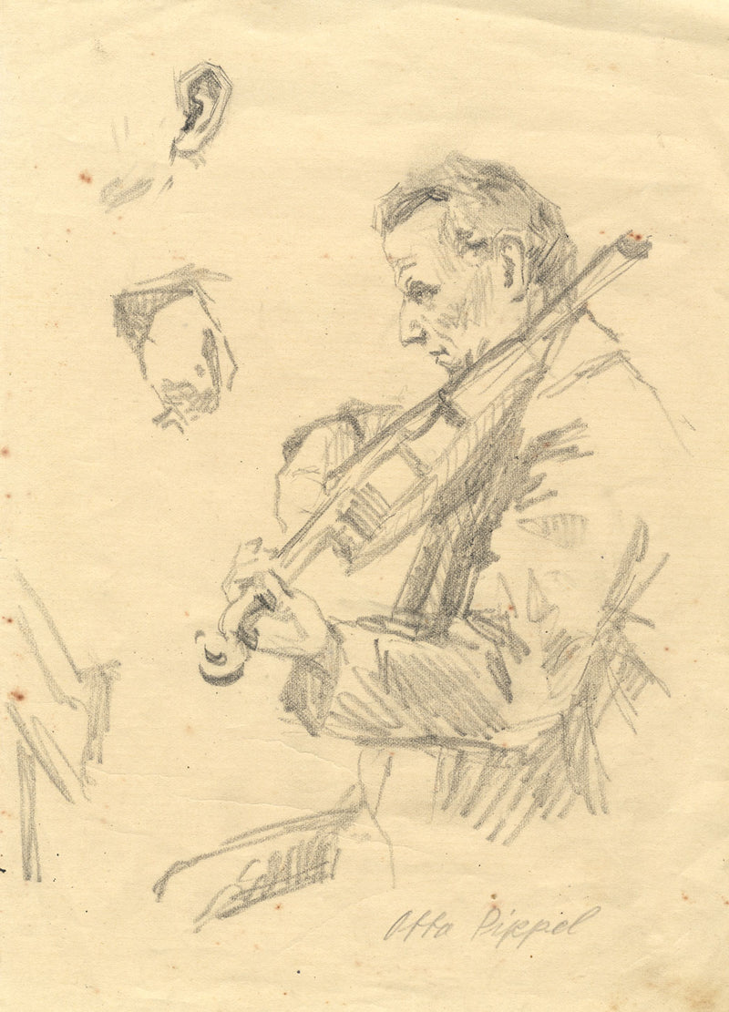 Otto Eduard Pippel, Study of a Violinist – early 20th-century graphite drawing