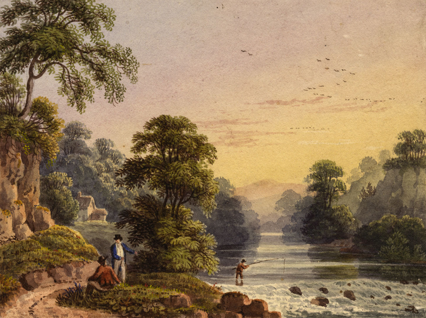 Henry Moore, River Derwent, Derby – Original 1824 watercolour painting