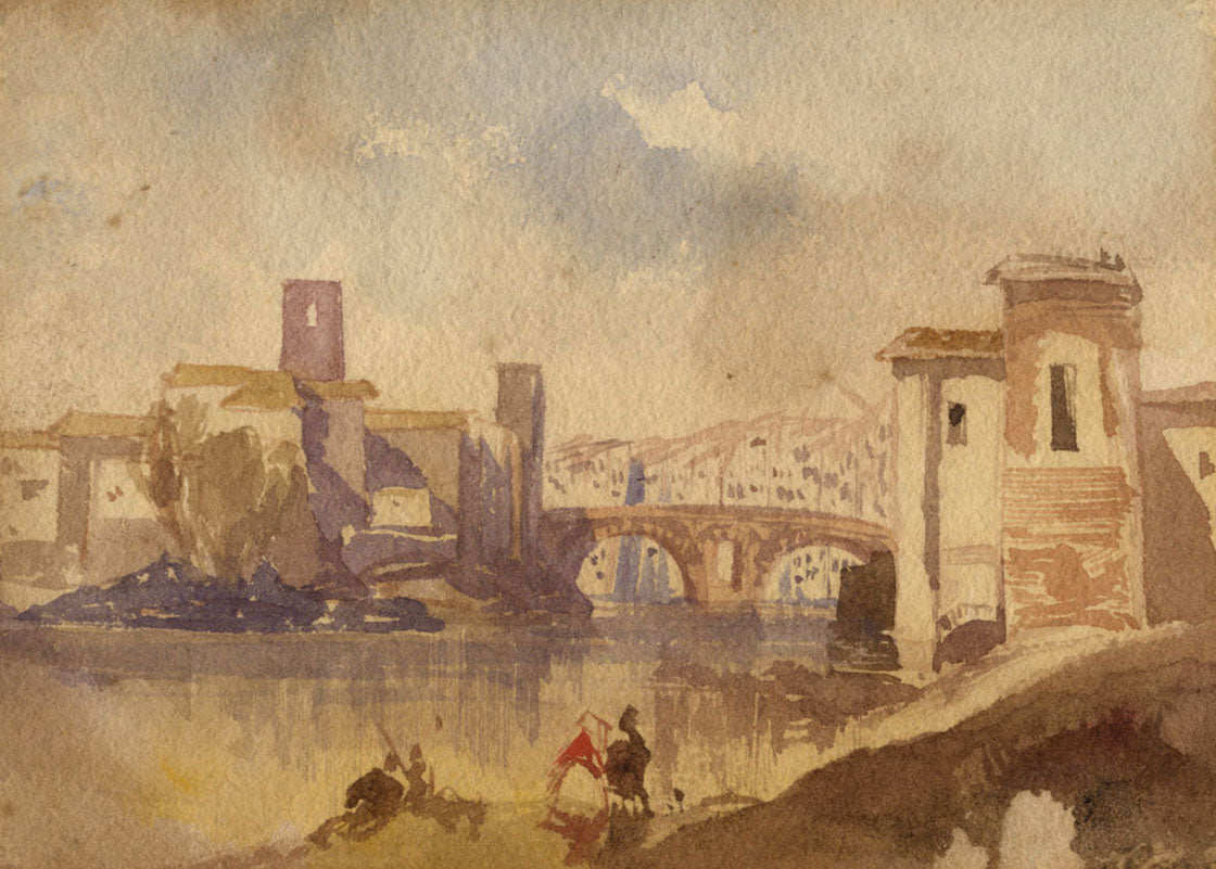 Attribuzione di Joseph Gandy ARA, Ponte Fabricio sul Tevere, Roma – c. 1830 acquerello