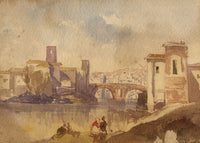 Attrib. Joseph Gandy ARA, Pons Fabricius on the Tiber, Rome – c.1830 watercolour