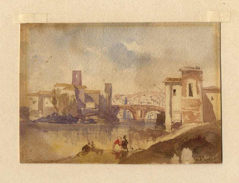 Attrib. Joseph Gandy ARA, Pons Fabricius on the Tiber, Rome – c.1830 watercolour