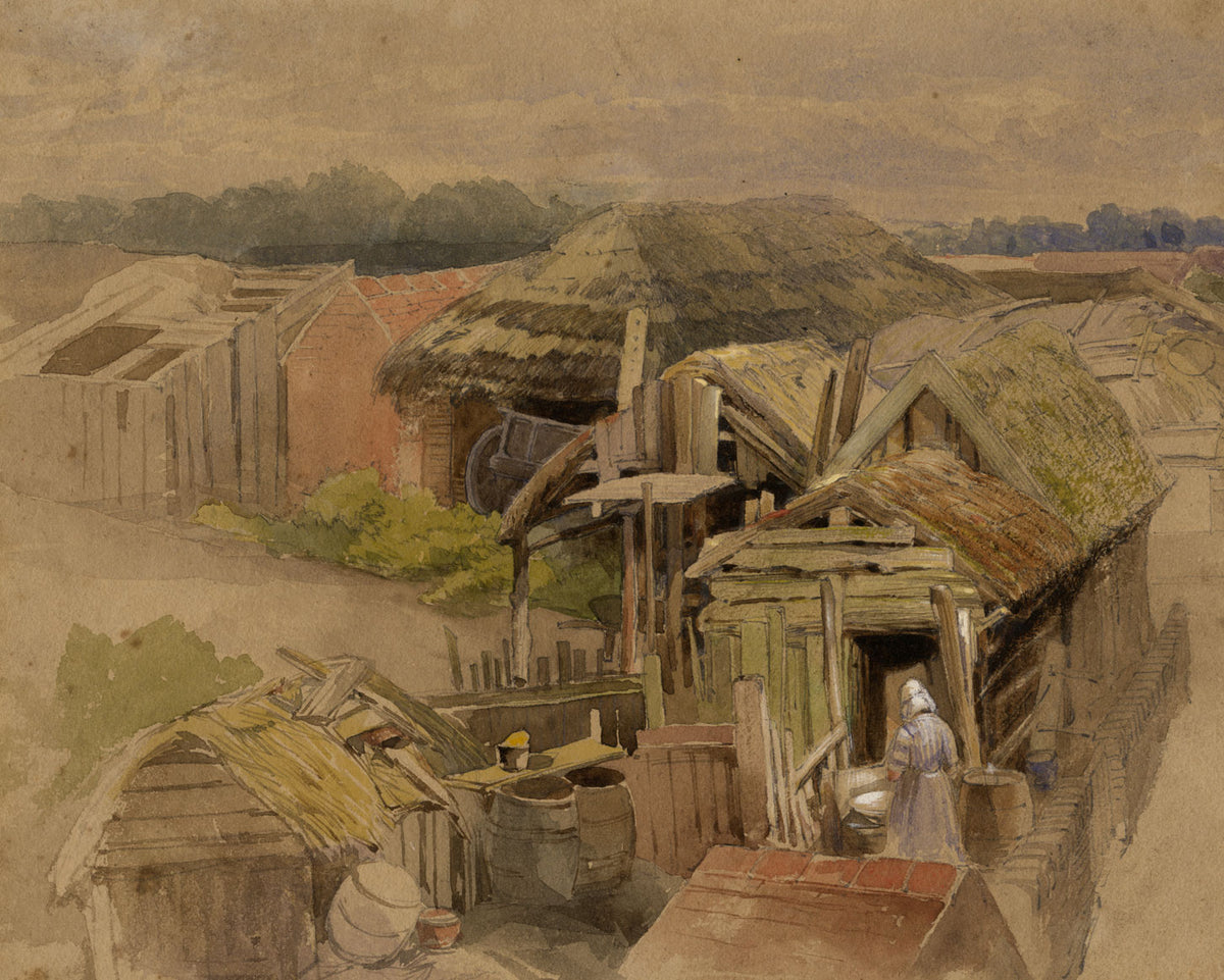 Frederick William Hulme, Farmstead Barns – mid-19th-century watercolour painting