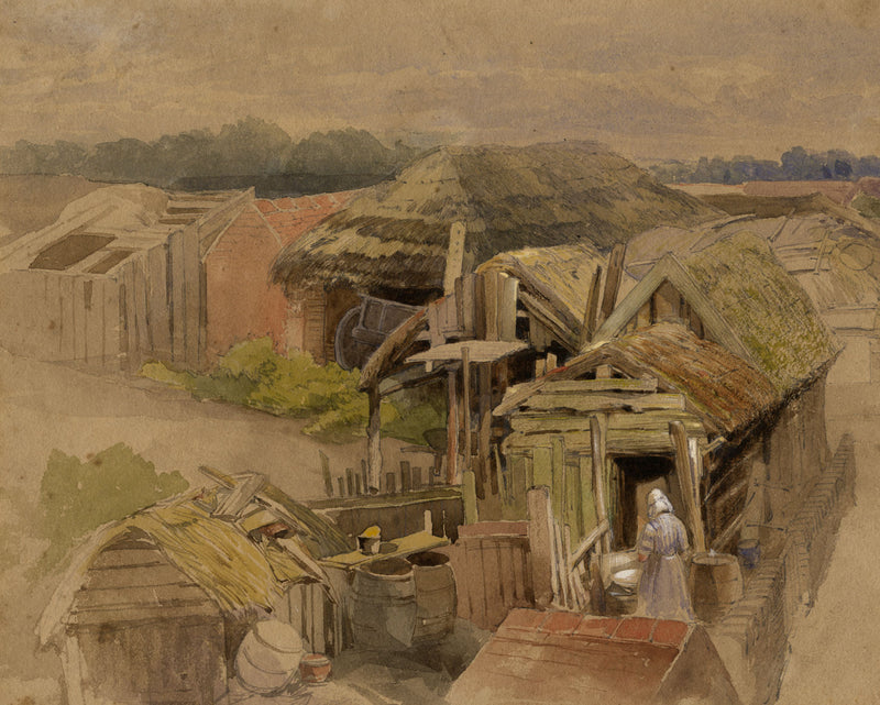 Frederick William Hulme, Farmstead Barns – mid-19th-century watercolour painting
