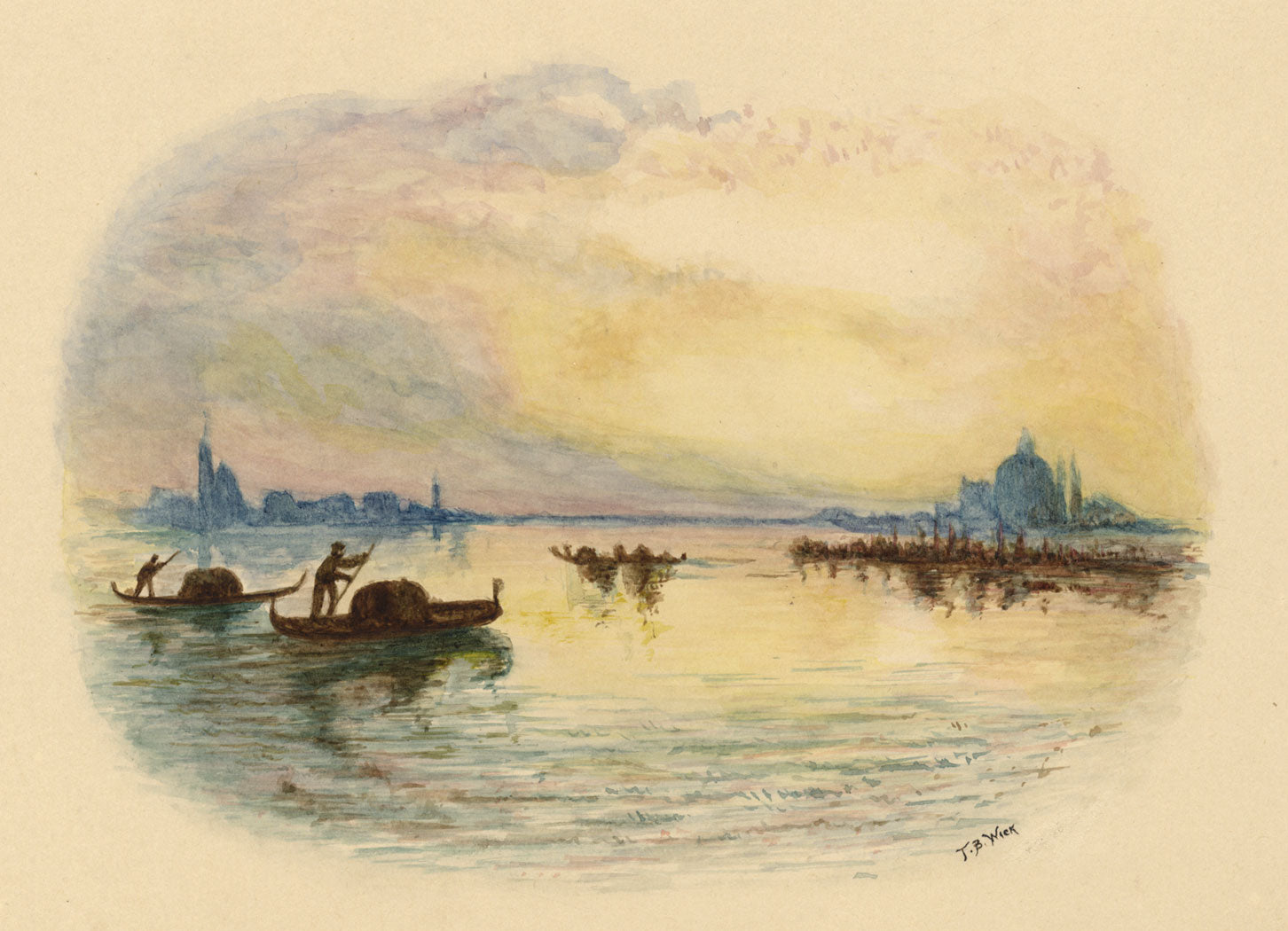 T.B. Wiek, Venice at Sunset – Original early 20th-century watercolour painting