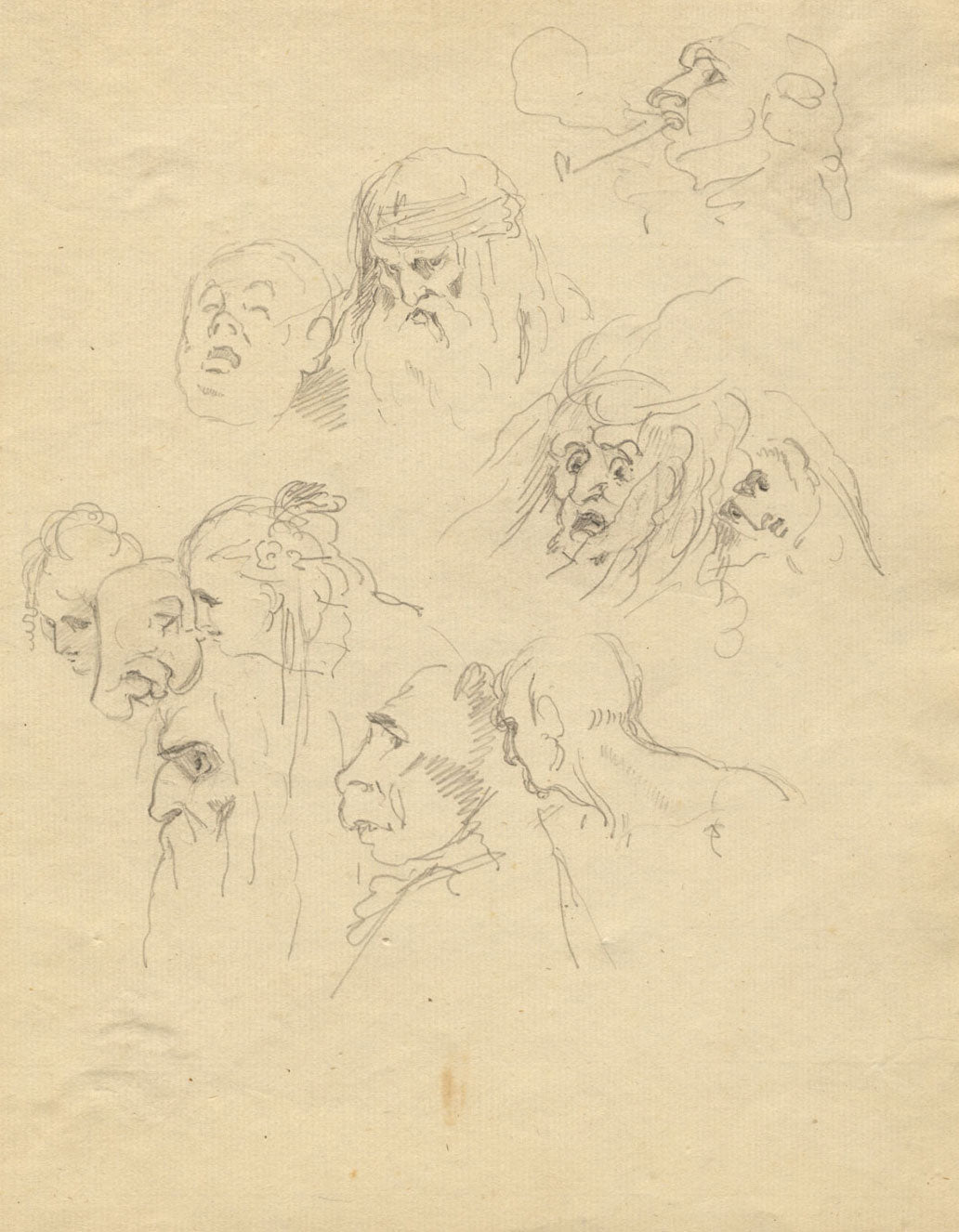 William Lock the Younger, Sheet of Facial Studies – c.1780 graphite drawing
