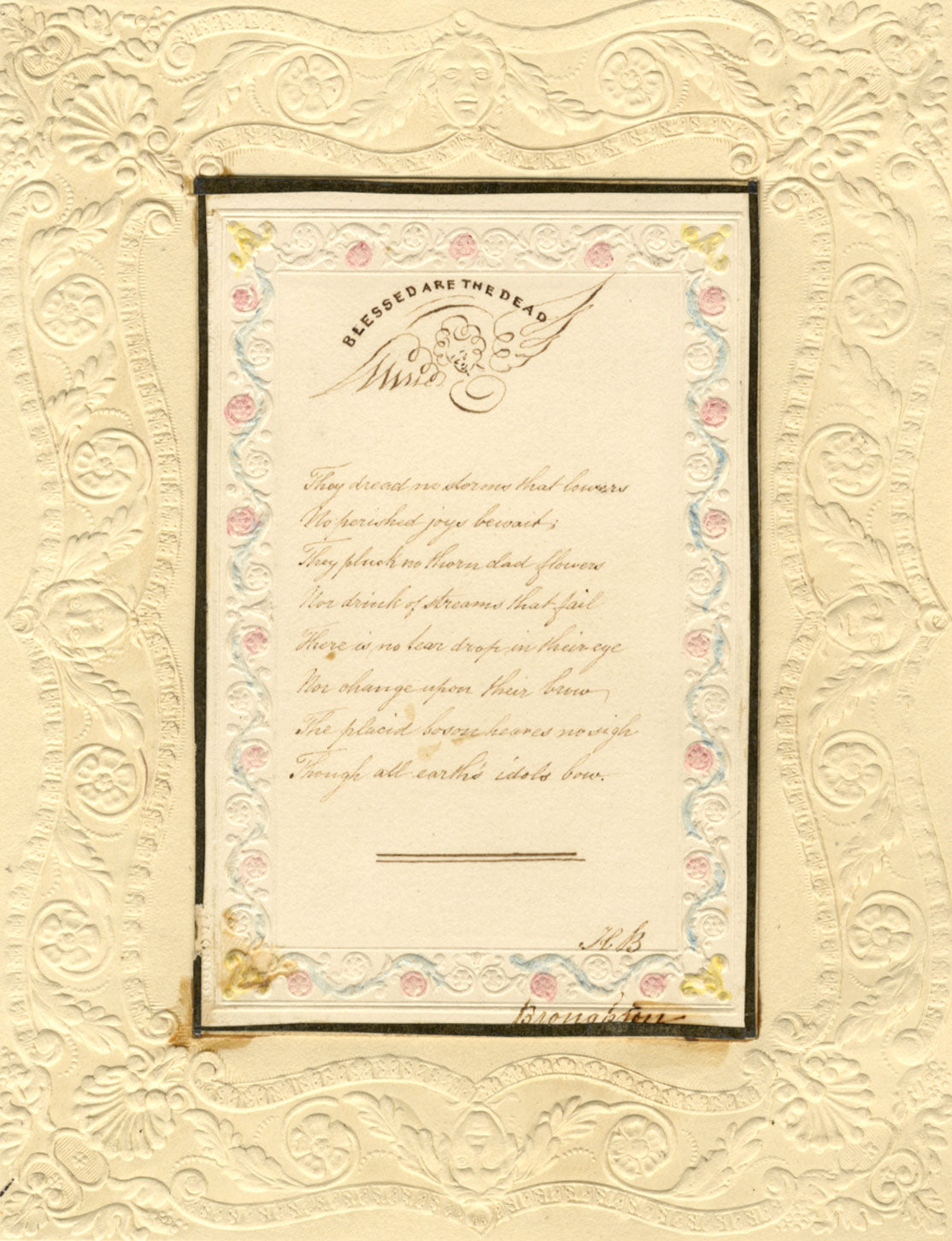 H.B., Mid-19th-century Hand-written Miniature Poem 'Blessed are the Dead'