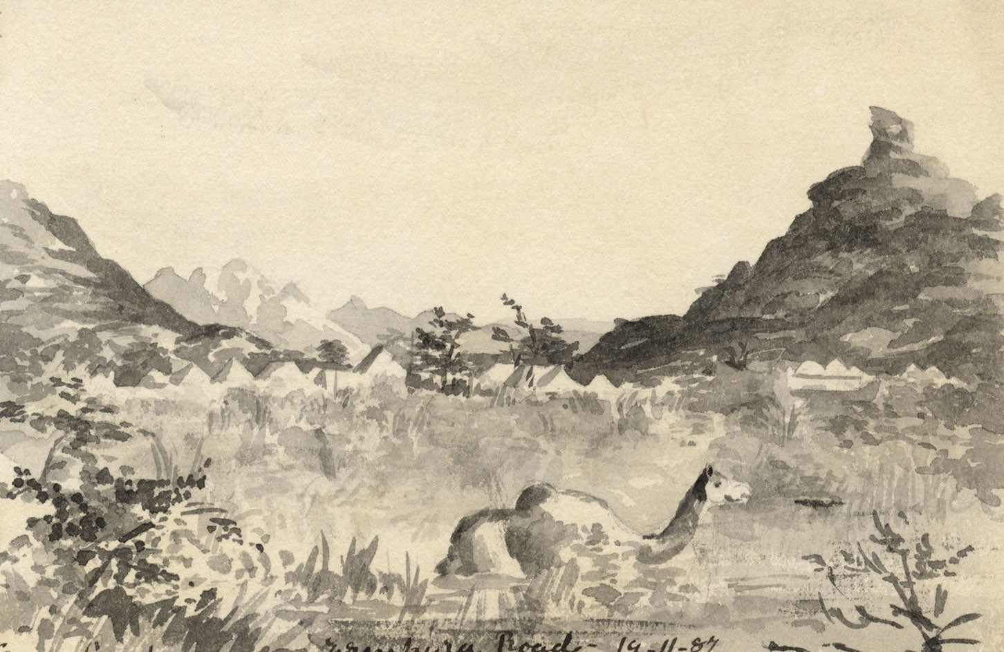 Etta Fraser, Camel near the Road, Rajasthan, India – 1887 watercolour painting