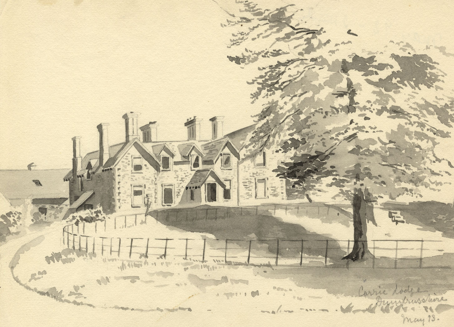 Etta Fraser, Corrie Lodge House, Dumfriesshire – 1893 watercolour painting