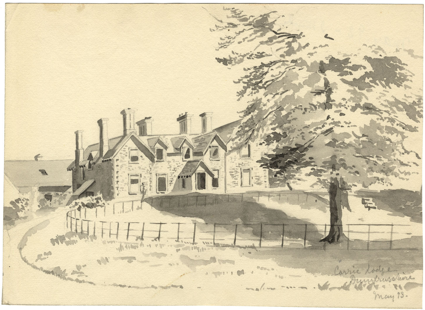 Etta Fraser, Corrie Lodge House, Dumfriesshire – 1893 watercolour painting