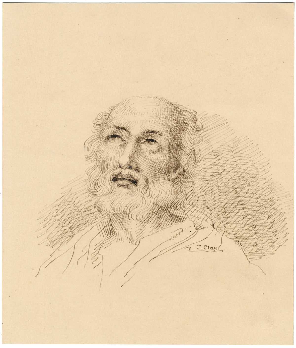 J. Clay, St Peter Penitent after Guido Reni – early 19th-century ink drawing