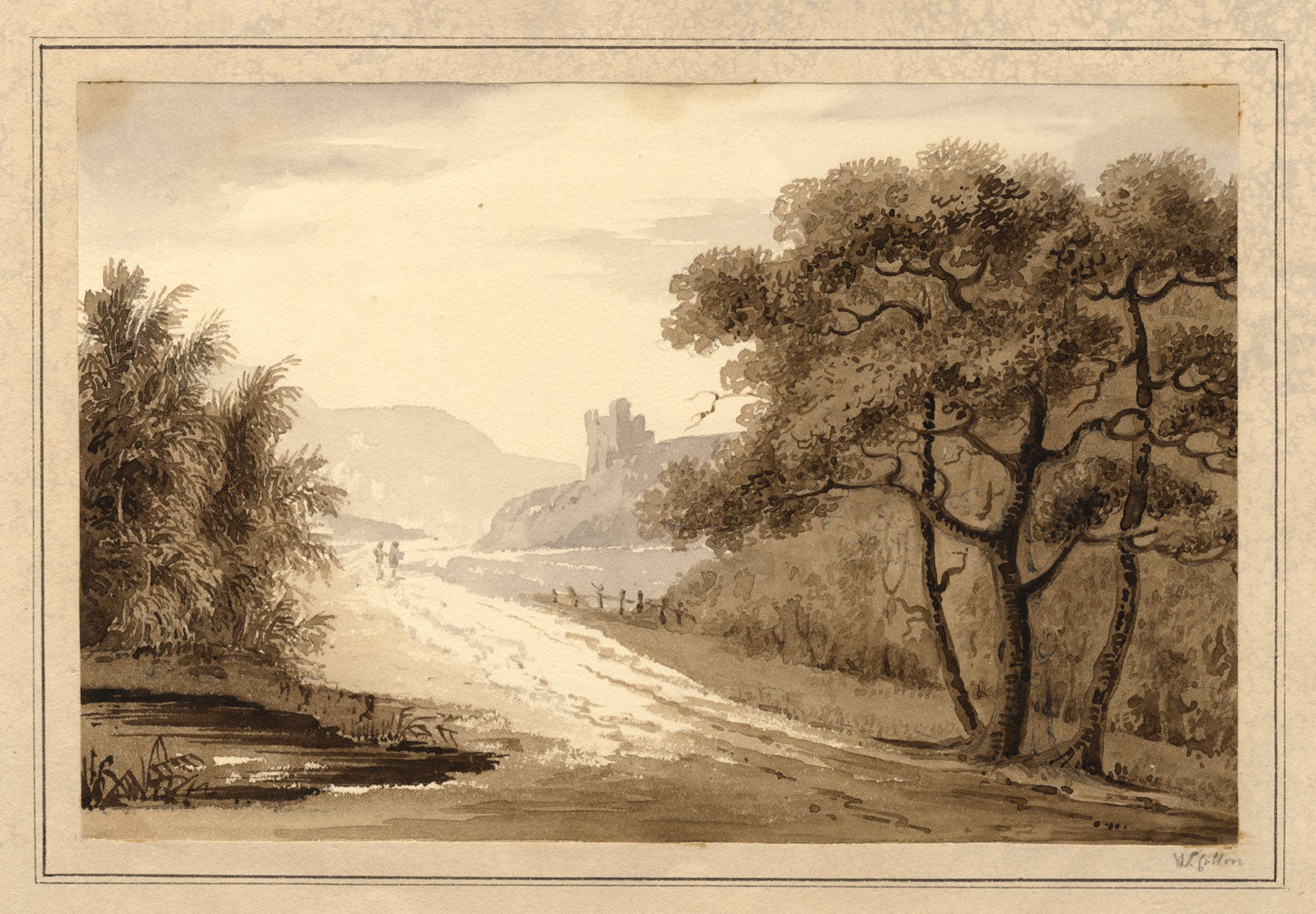 William Cotton, Landscape with a Castle Ruin – early C19th watercolour painting