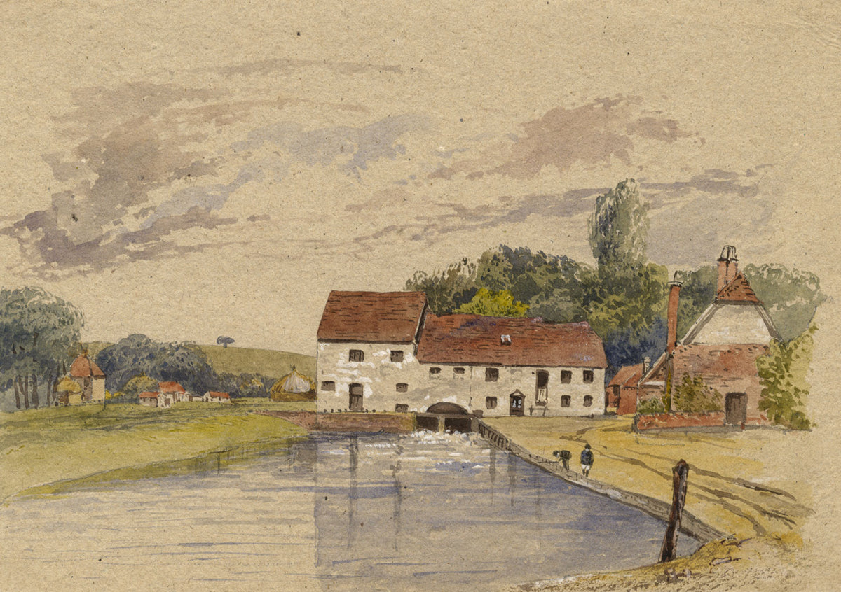 Georgiana Nicholls, Whitchurch Mill & Cottages, Shropshire – c.1847 watercolour