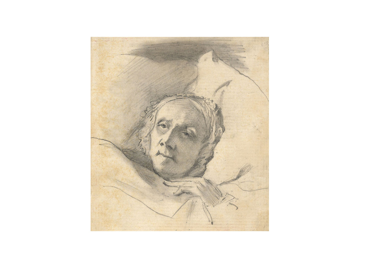 Thomas John Hughes, Head Study, Woman in Bed – mid-19th-century graphite drawing