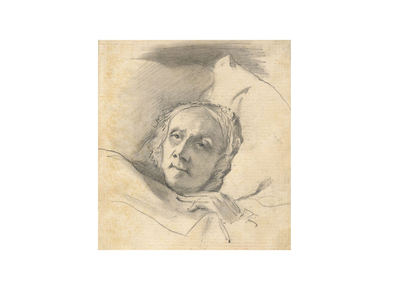 Thomas John Hughes, Head Study, Woman in Bed – mid-19th-century graphite drawing