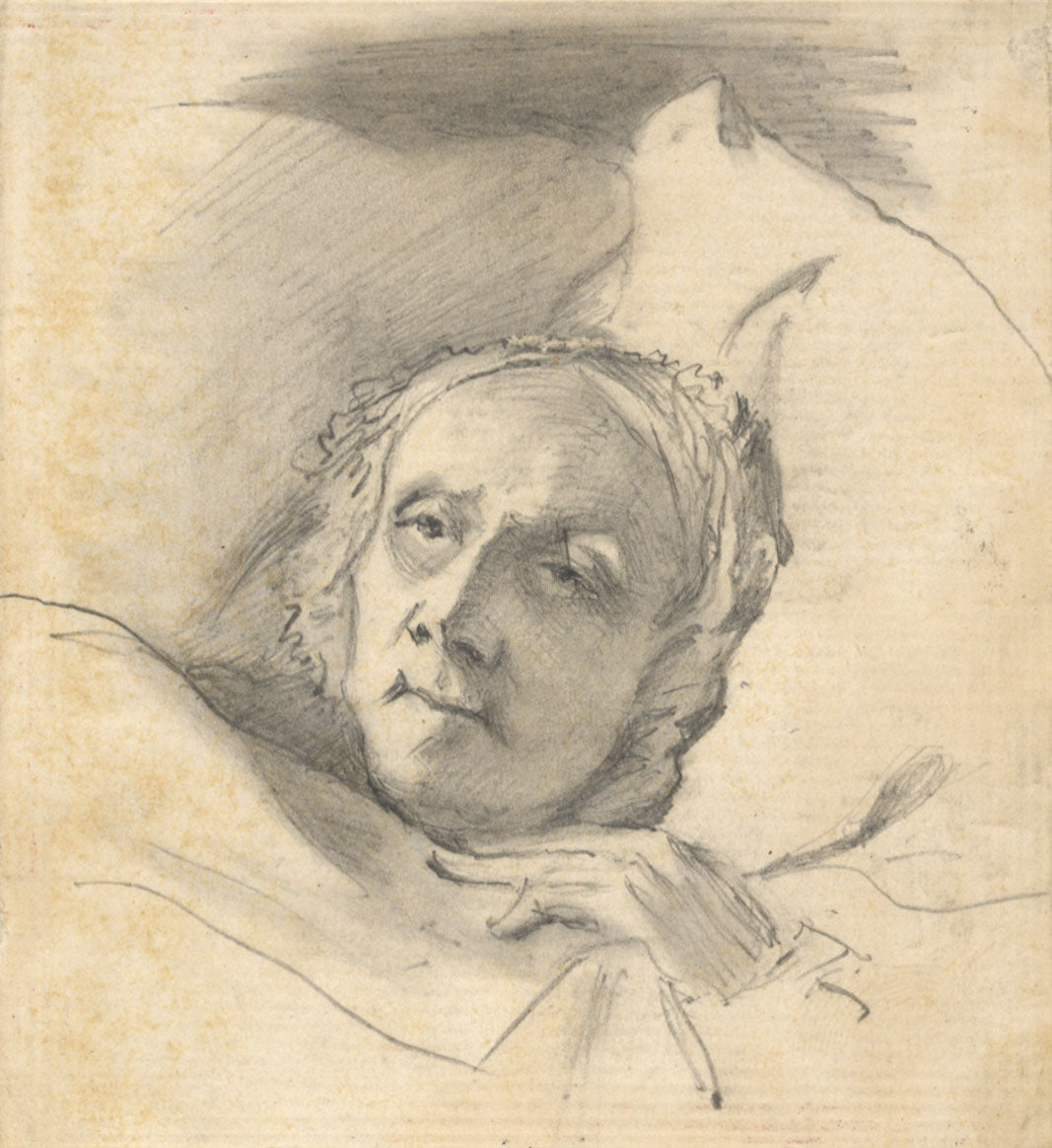Thomas John Hughes, Head Study, Woman in Bed – mid-19th-century graphite drawing