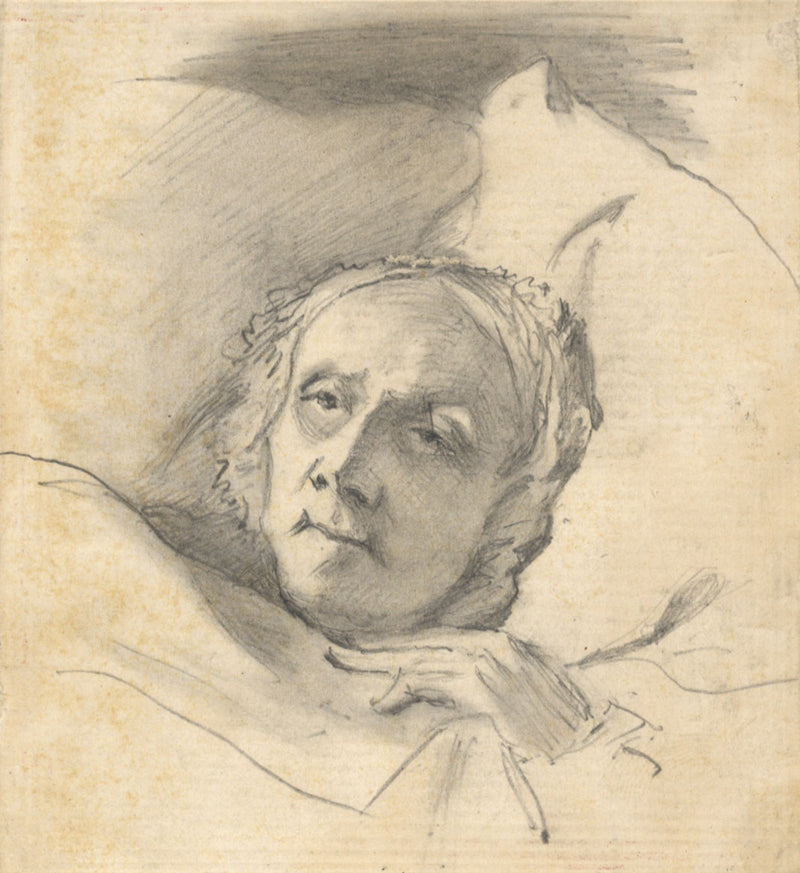 Thomas John Hughes, Head Study, Woman in Bed – mid-19th-century graphite drawing