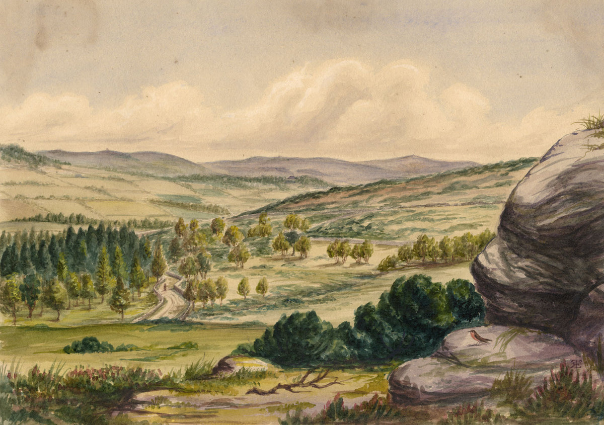 R.E.T., Extensive View, East Bolton in Northumberland – 1862 watercolour