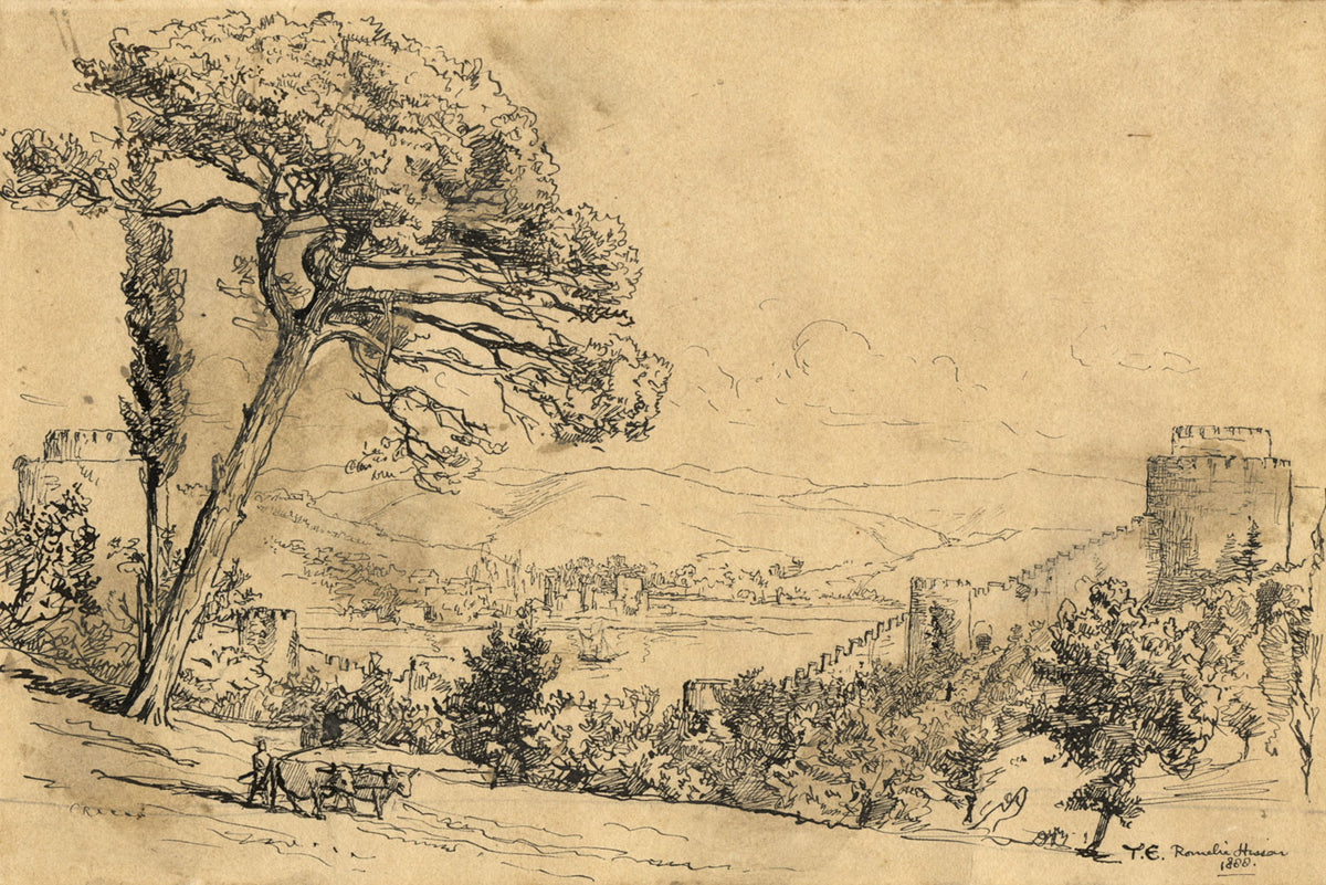 Tristram James Ellis, Rumeli Fortress, Istanbul, Turkey – 1888 pen & ink drawing