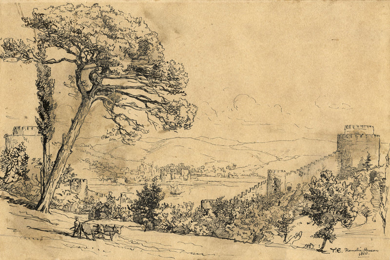 Tristram James Ellis, Rumeli Fortress, Istanbul, Turkey – 1888 pen & ink drawing