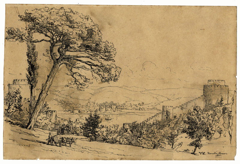 Tristram James Ellis, Rumeli Fortress, Istanbul, Turkey – 1888 pen & ink drawing