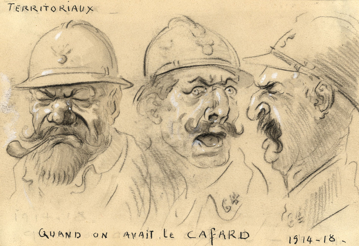 G. Cervelli, World War One French Satirical Caricature – 1910s charcoal drawing