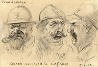 G. Cervelli, World War One French Satirical Caricature – 1910s charcoal drawing