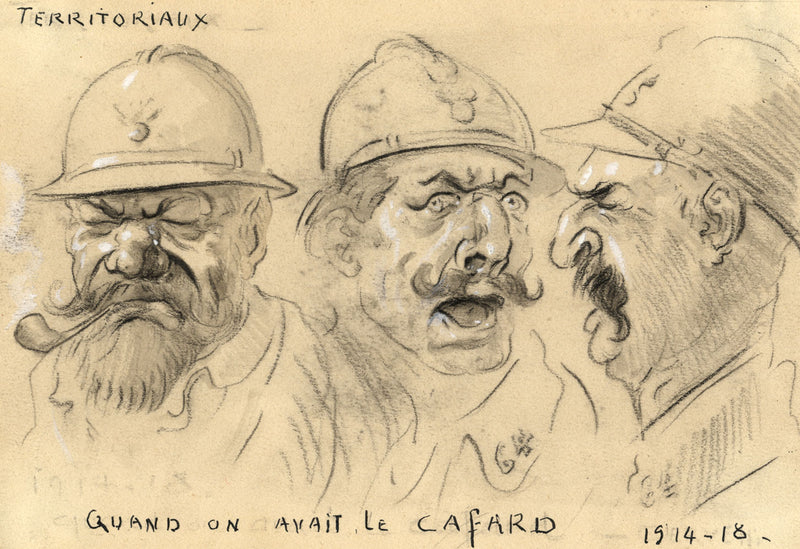 G. Cervelli, World War One French Satirical Caricature – 1910s charcoal drawing