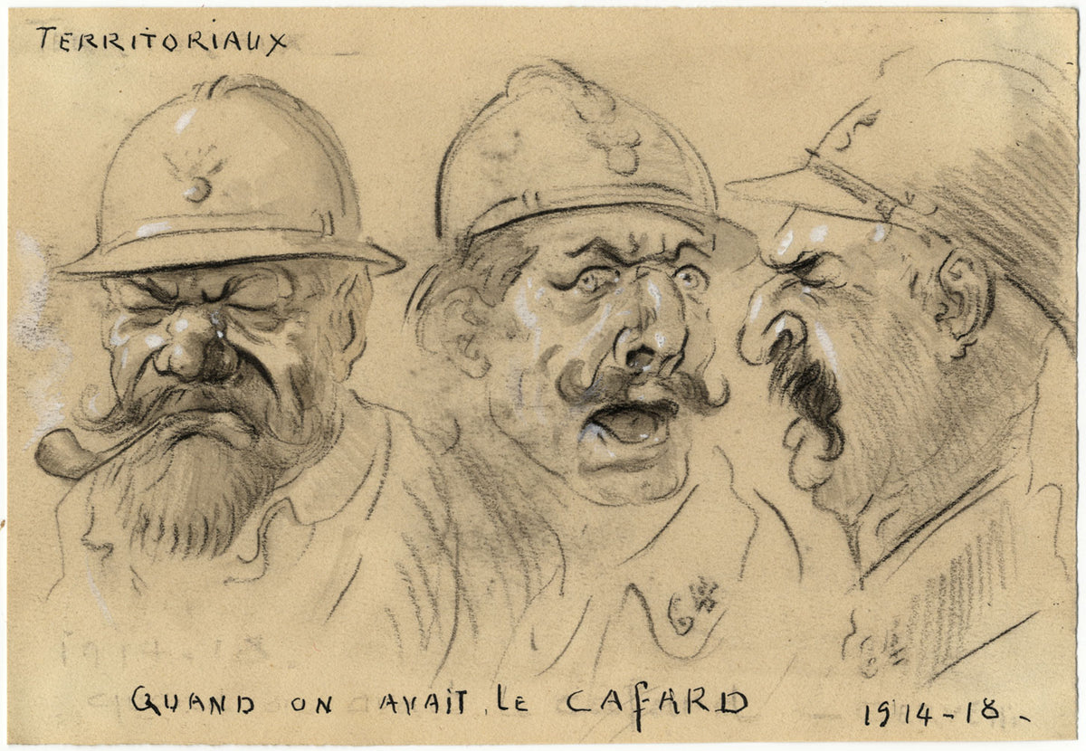 G. Cervelli, World War One French Satirical Caricature – 1910s charcoal drawing