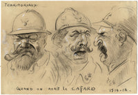G. Cervelli, World War One French Satirical Caricature – 1910s charcoal drawing
