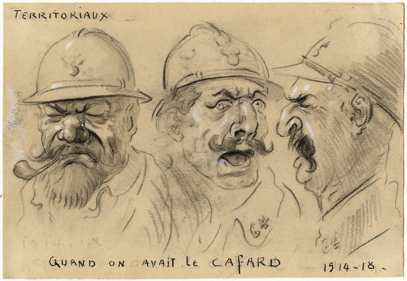 G. Cervelli, World War One French Satirical Caricature – 1910s charcoal drawing