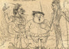 G. Cervelli, William (Guillaume) Tell Trio Satirical Cartoon – 1910s ink drawing