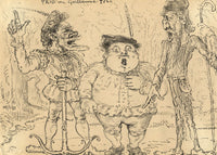 G. Cervelli, William (Guillaume) Tell Trio Satirical Cartoon – 1910s ink drawing