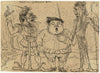 G. Cervelli, William (Guillaume) Tell Trio Satirical Cartoon – 1910s ink drawing
