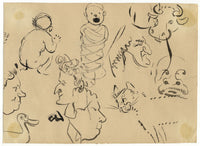 G. Cervelli, William (Guillaume) Tell Trio Satirical Cartoon – 1910s ink drawing