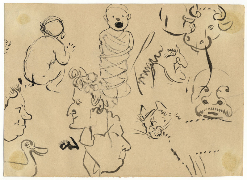 G. Cervelli, William (Guillaume) Tell Trio Satirical Cartoon – 1910s ink drawing