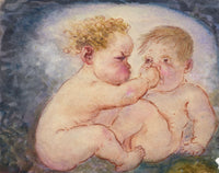 G. Cervelli, Fighting Babies 'La discorde' Cartoon – 1910s watercolour painting