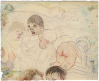G. Cervelli, Fighting Babies 'La discorde' Cartoon – 1910s watercolour painting