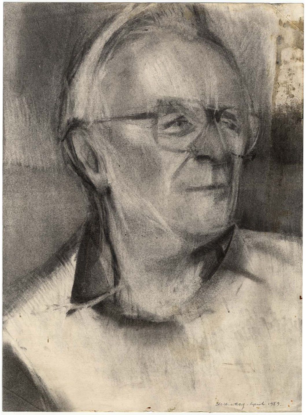 Stephen B. Whatley, Ritratto di un uomo con gli occhiali – disegno a carboncino del 1989