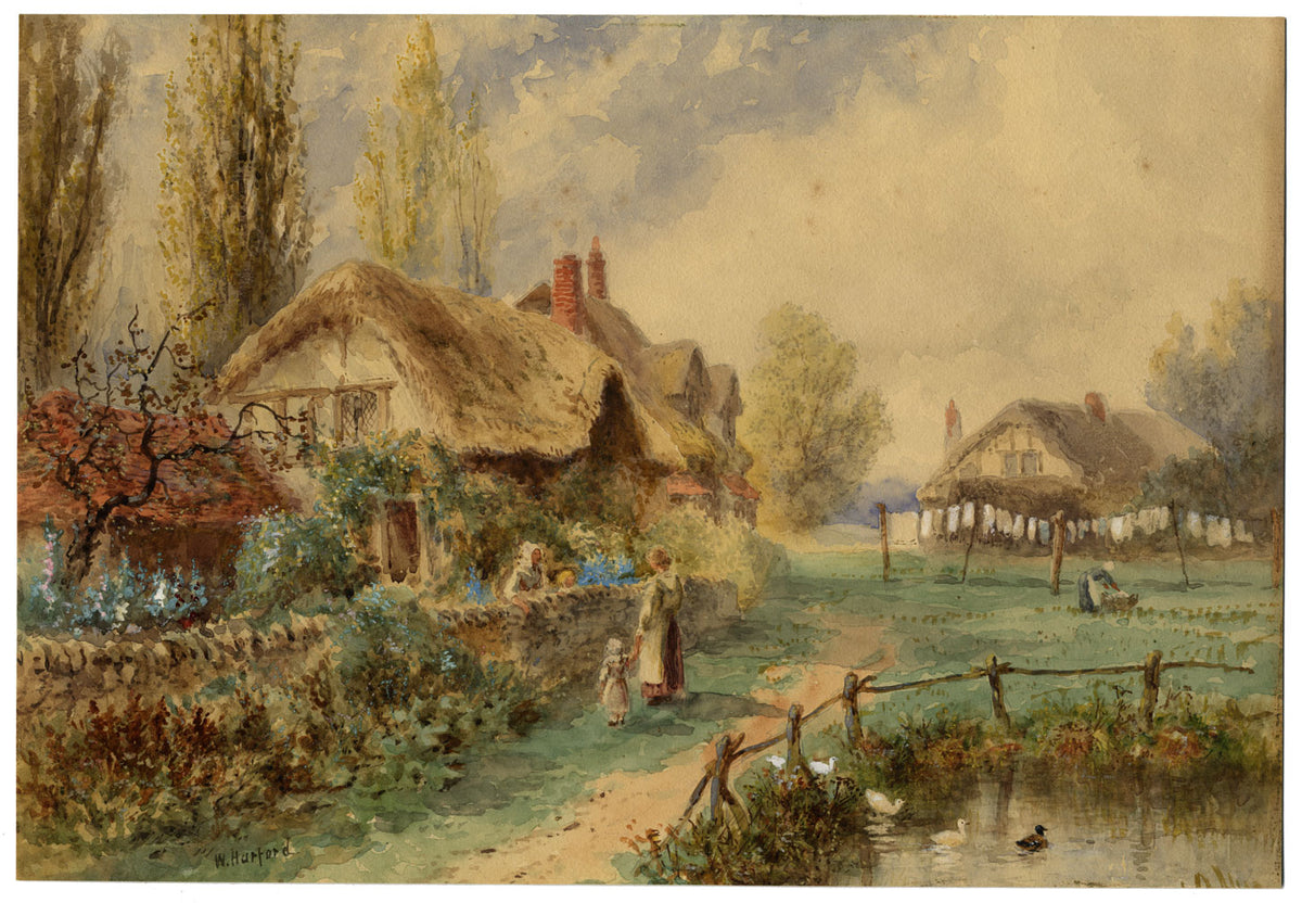 William Henry Harford, Thatched Cottage Scene – early 20th-century watercolour