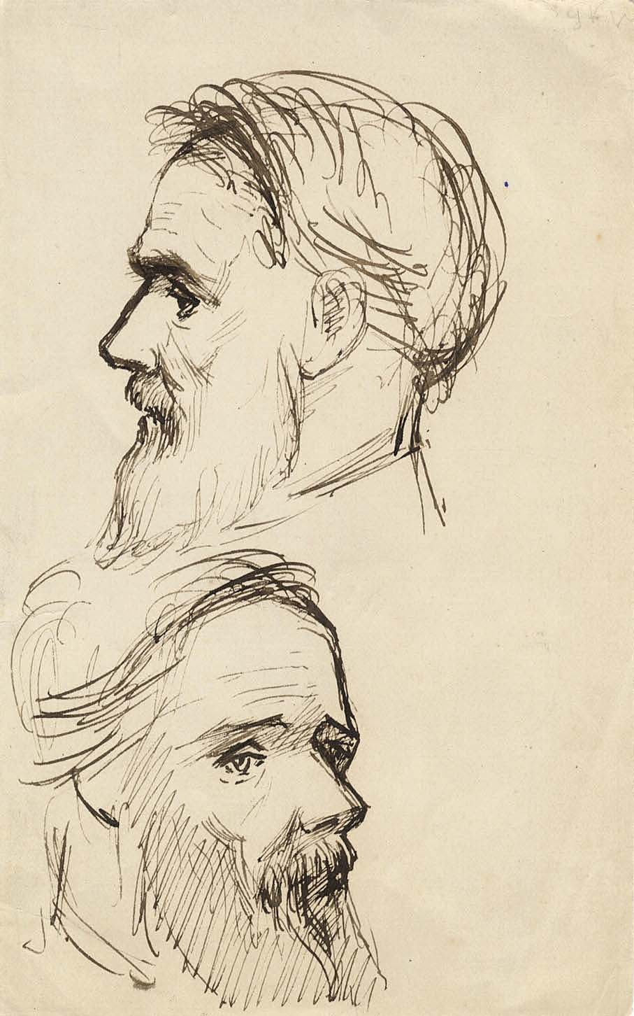 George Frederic Watts RA, Portrait Study George Meredith –late C19th ink drawing
