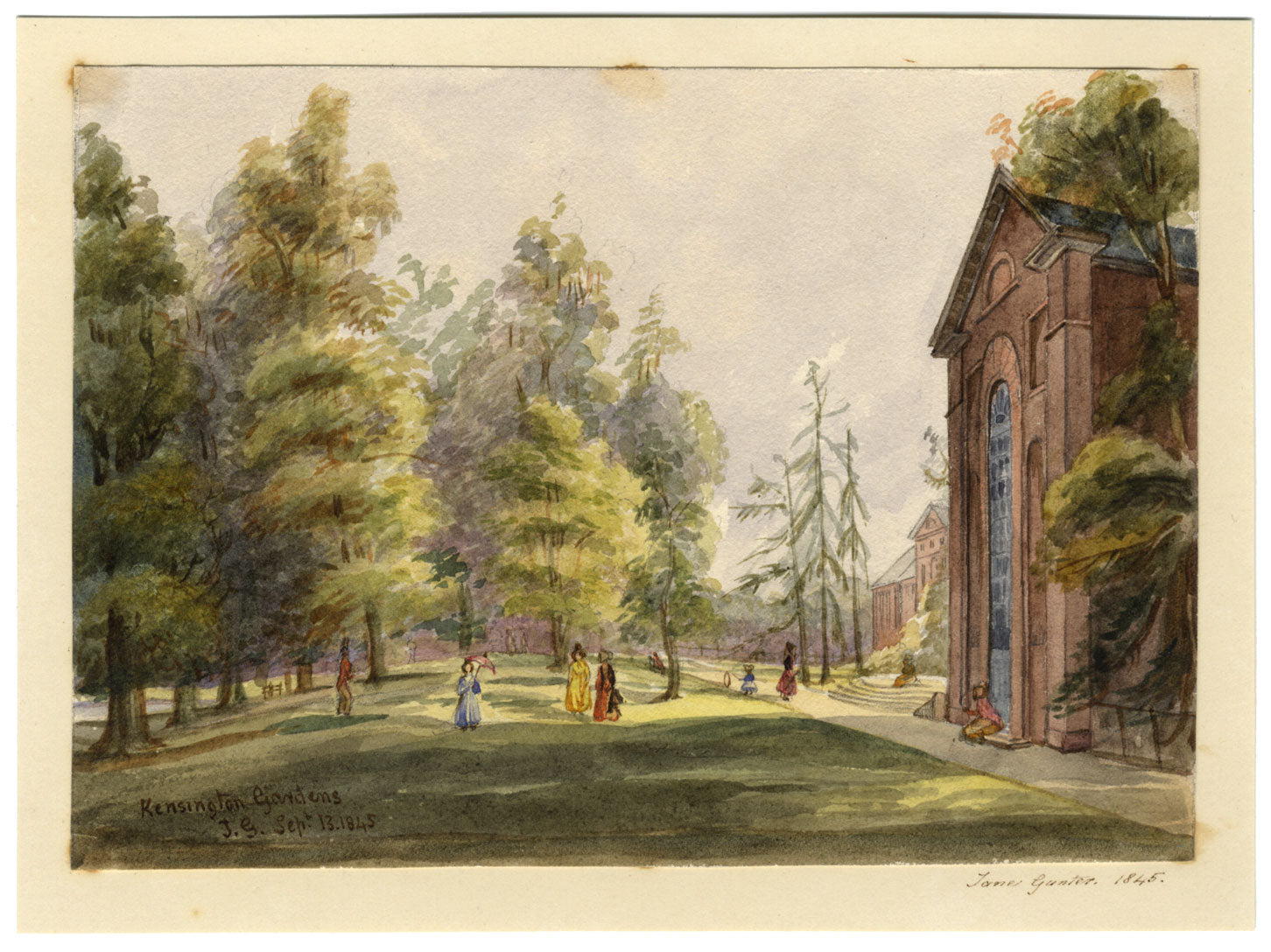 Jane Gunter, Kensington Gardens, Londra – Acquerello originale del 1845