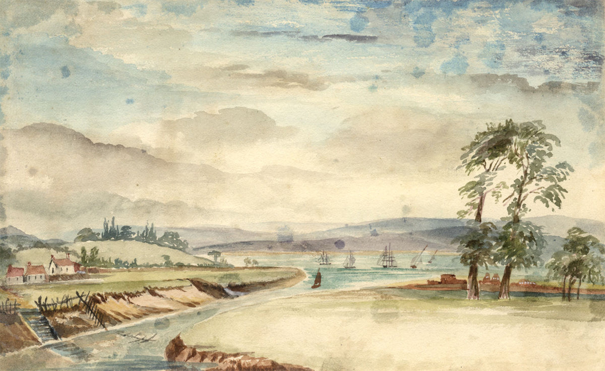 Naive School, Estuary View, Possibly Severn – 1850s watercolour painting