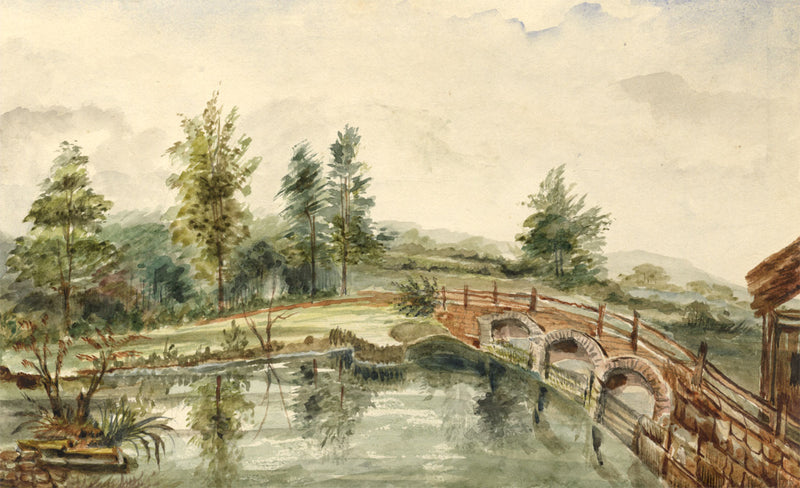 Naive School, Bridge, Possibly River Frome near Hambrook – 1850s watercolour