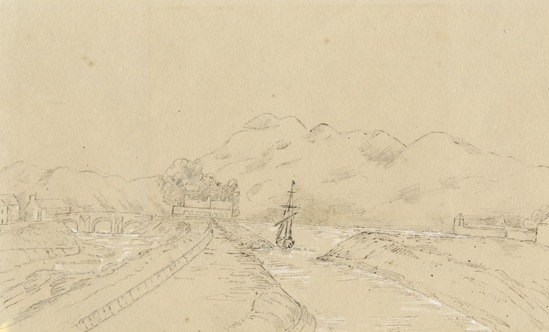 Caledonian Canal, Scotland: Loch Ness Leaving Fort Augustus – 1838 drawing
